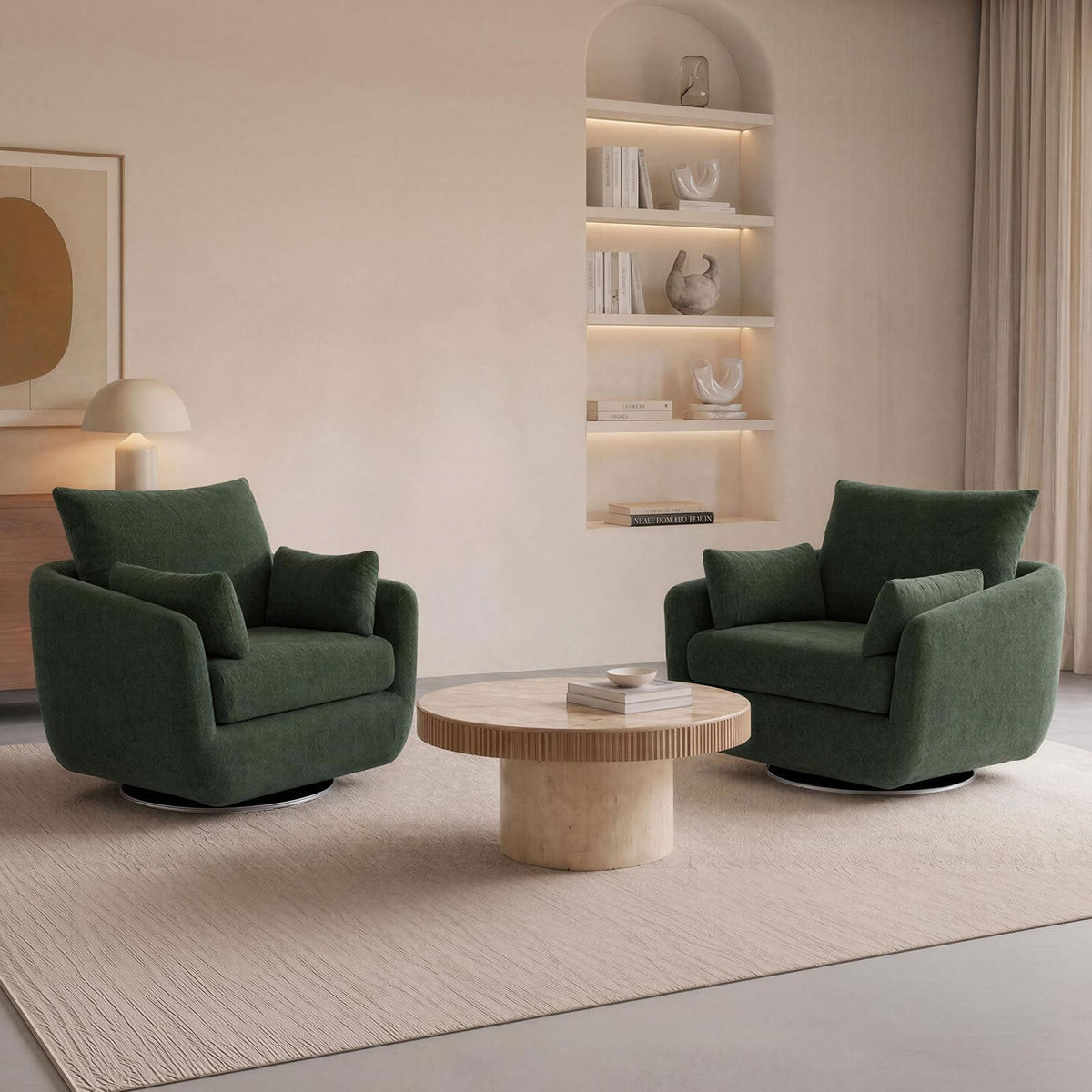 Oversized Sherpa Boucle Fabric Swivel Accent Armchair Set of 2 B797522