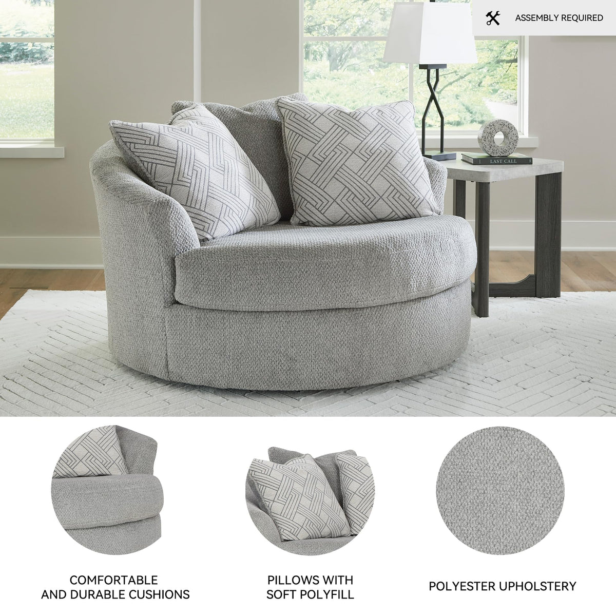 Round Velvet Oversized Swivel Accent Chair D81408