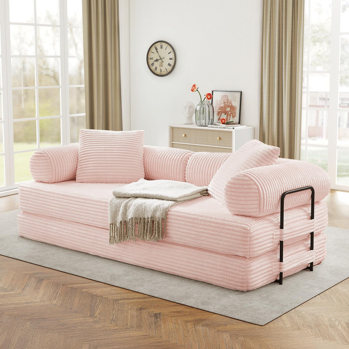 Pink Corduroy Convertible Sleeper Sofa Bed J24662