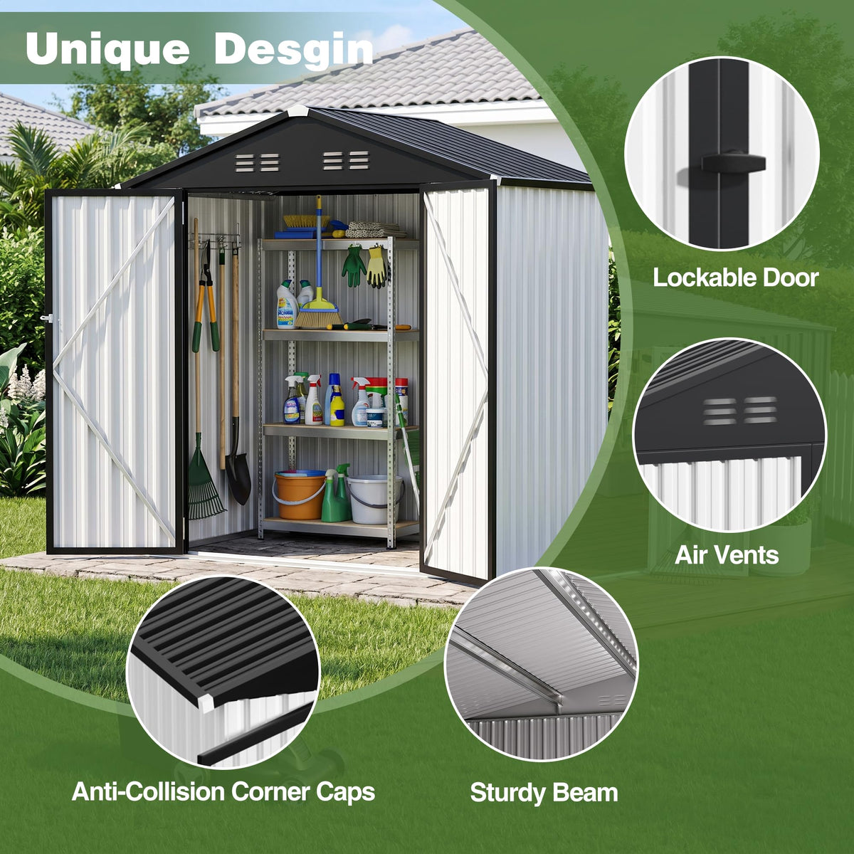 6 x 4 FT Waterproof Metal Outdoor Storage Shed D908648