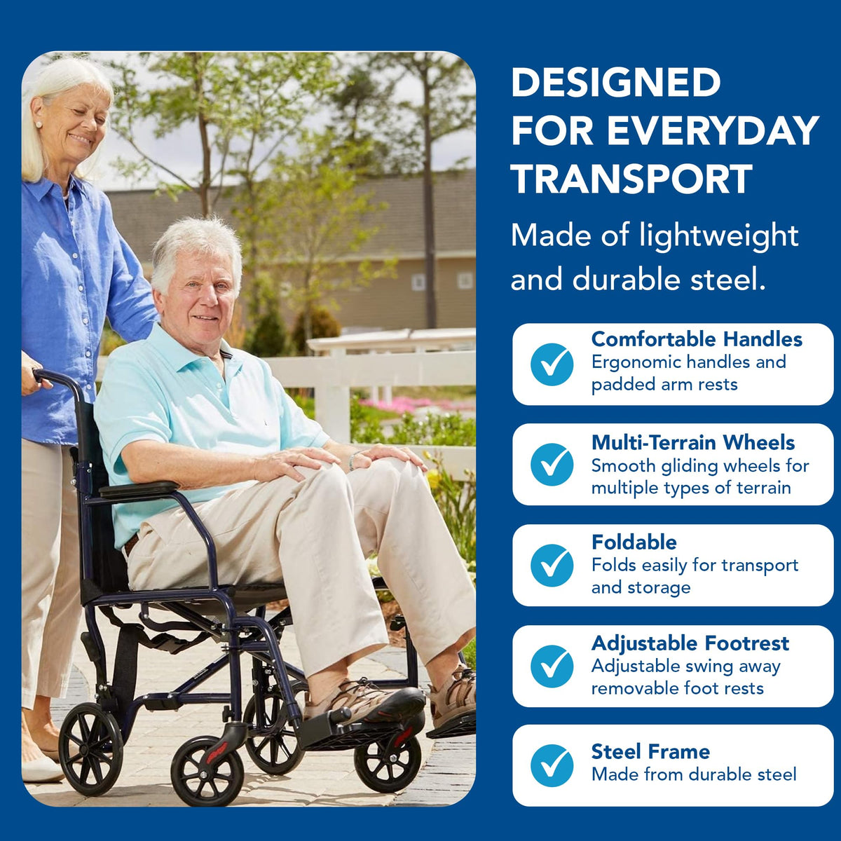 Folding Transport Wheelchair with 19 inch Seat O3567