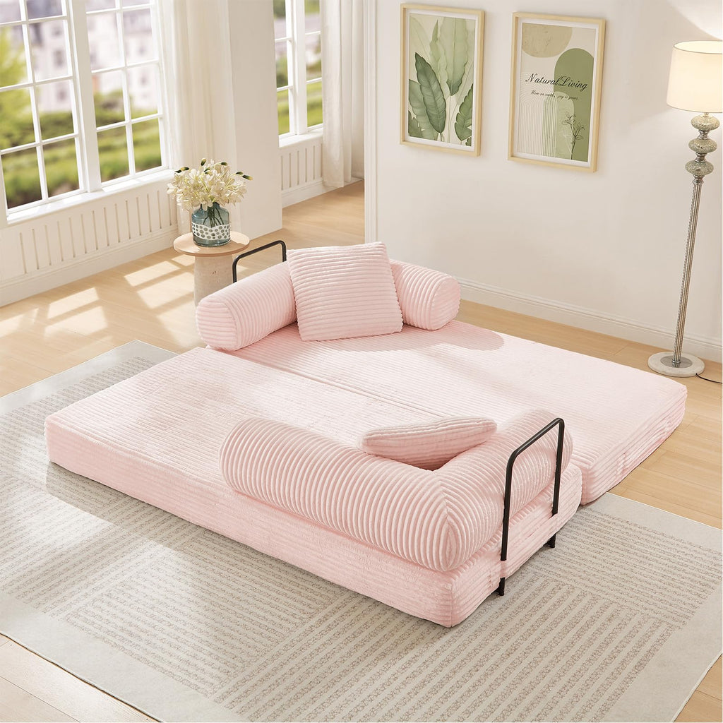 Pink Corduroy Convertible Sleeper Sofa Bed J24662
