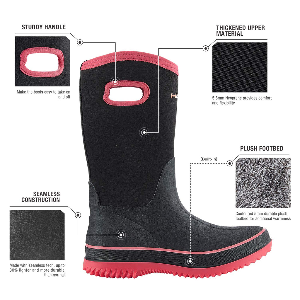 Women Waterproof Mid Calf Neoprene Rubber Rain Boots P7296
