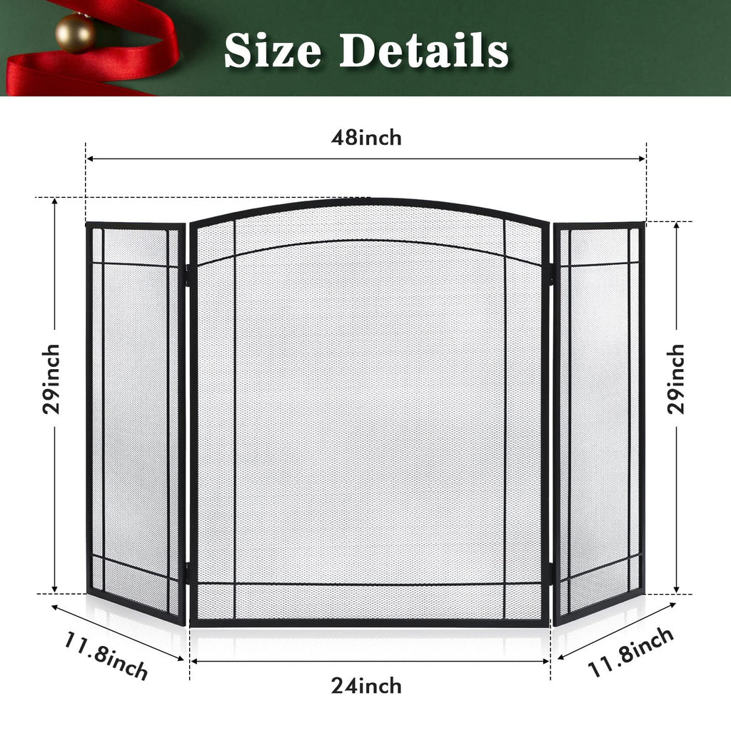 3 Panel 48" W x 29" H Foldable Wrought Metal Decorative Mesh Fireplace Screen R694