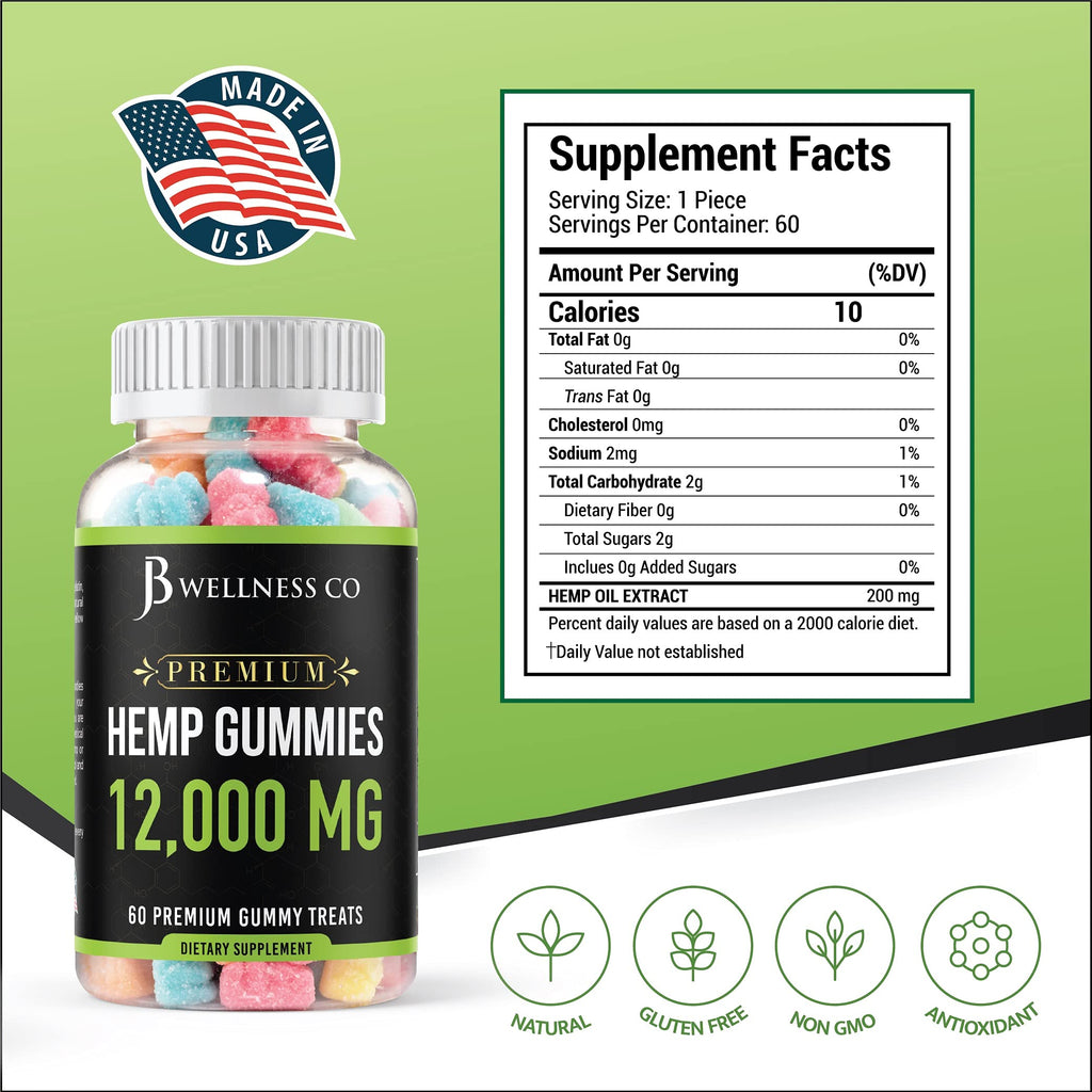 Hemp Gummies 12,000 Vitamins & Omega 3,6,9 120 Count E27946