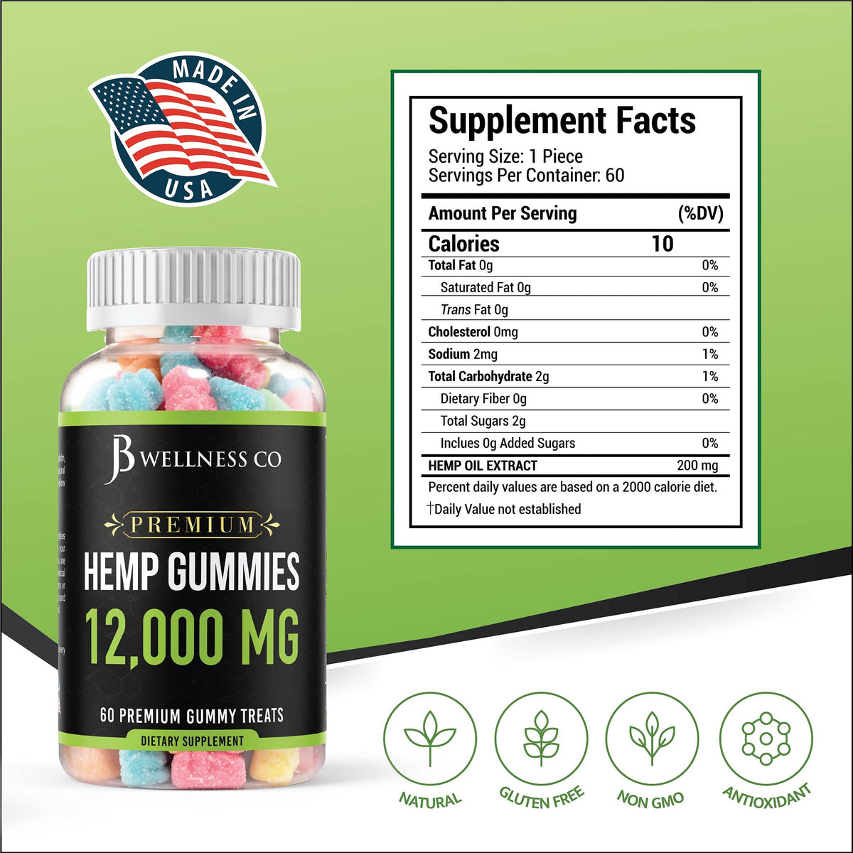 Hemp Gummies 12,000 Vitamins & Omega 3,6,9 120 Count E27946