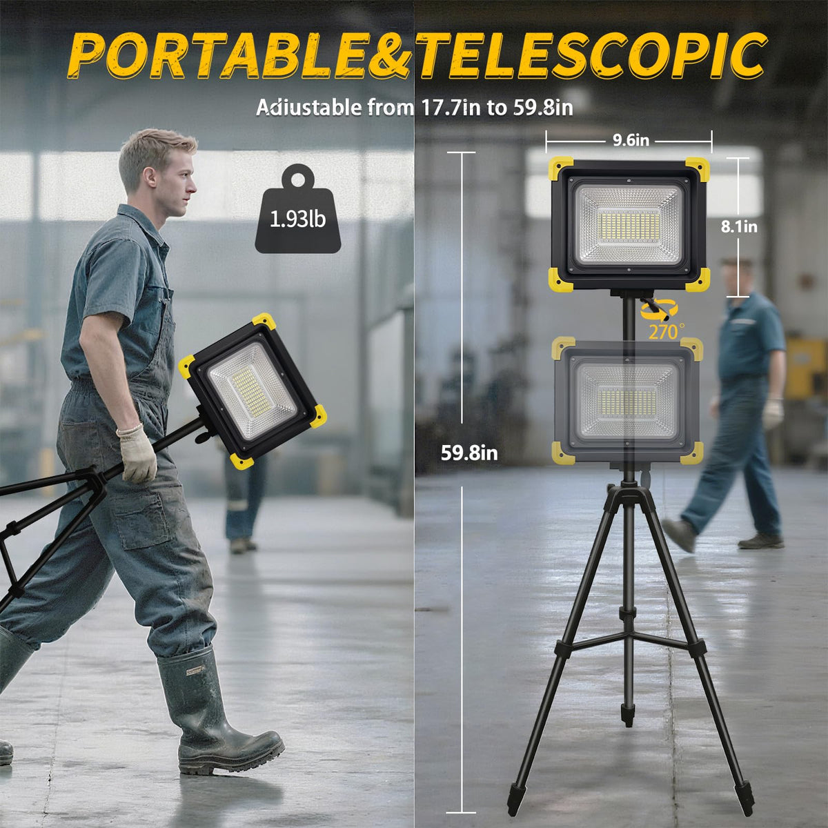 12000mAh Rechargeable LED Work Light with Stand B1382