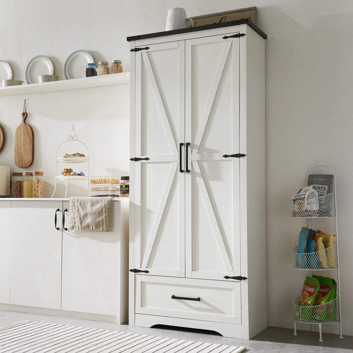 Antique White 72" Tall Wood Kitchen Pantry Cabinet with Adjustable Shelves L18043