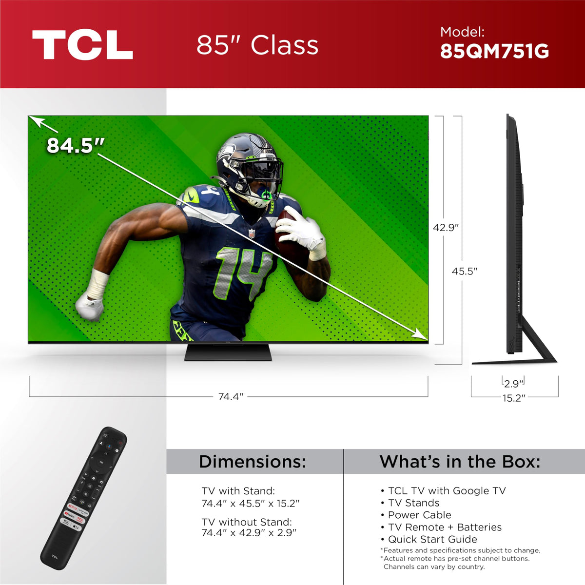 85-Inch QLED 4K Smart Mini LED TV with Google TV T4330