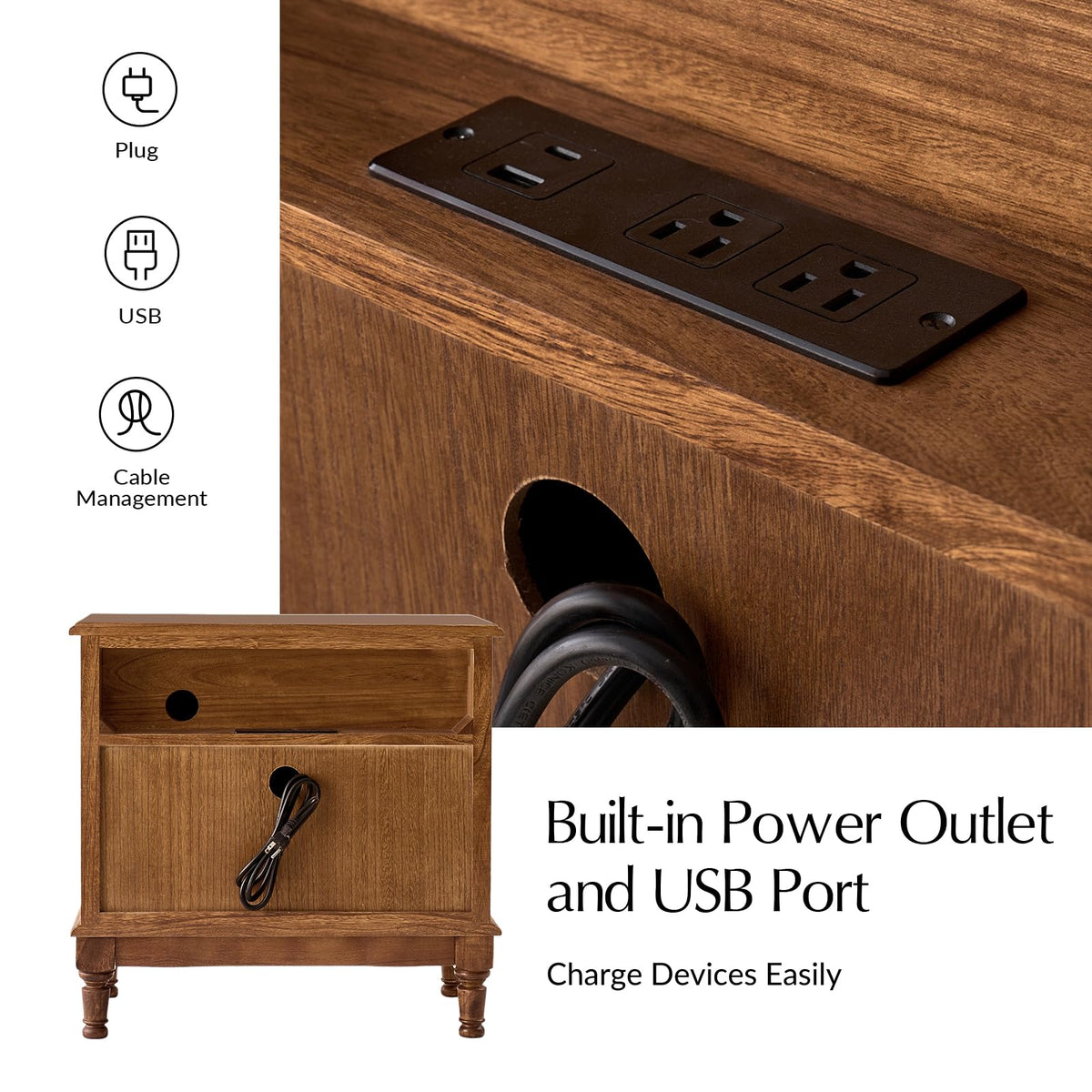 2-Drawer End Table with Charging Station Q253