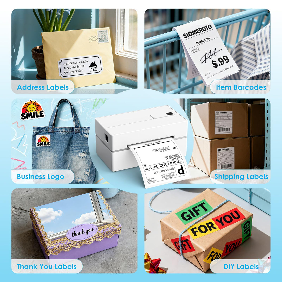 White 4x6 Portable Bluetooth Thermal Label Printer E3229