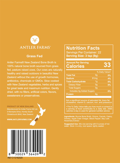 100% Grass Fed New Zealand Bone Broth Powder, 40 Servings, 200g W6904