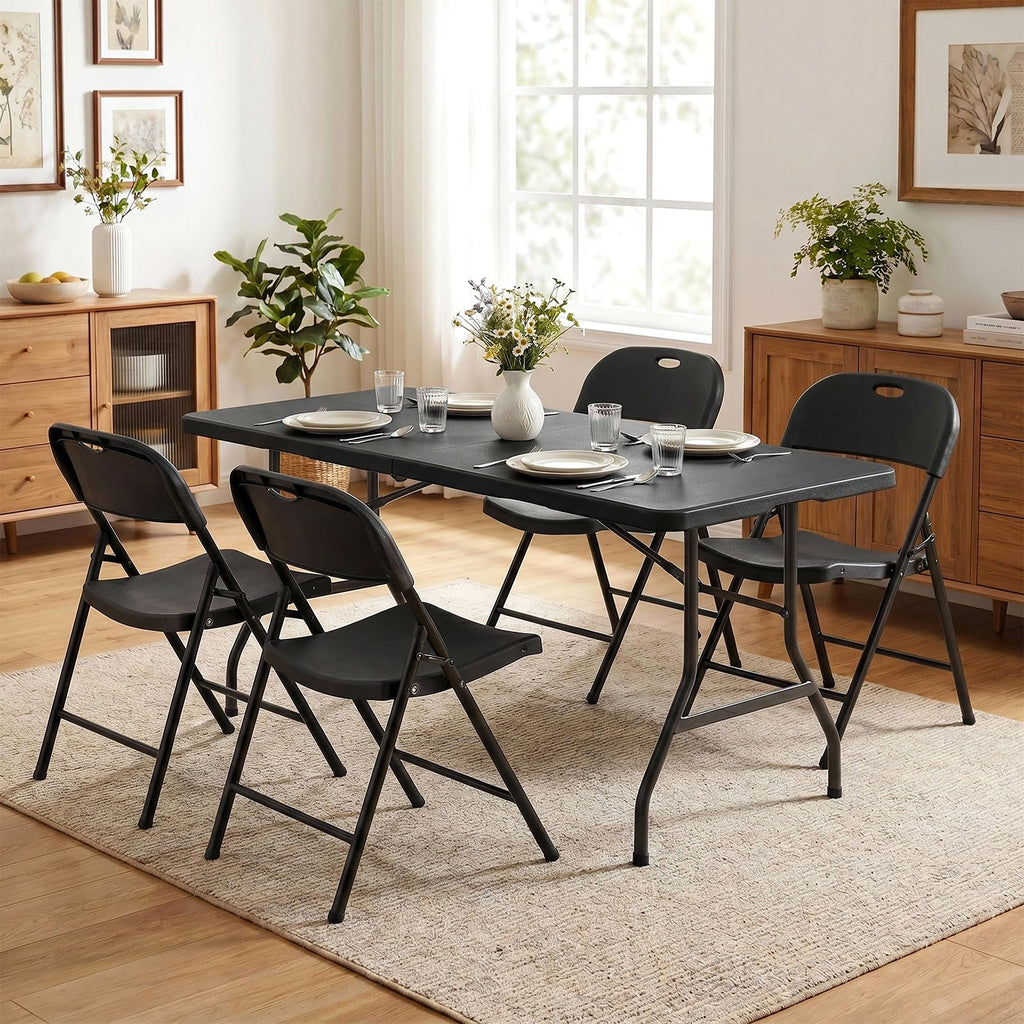Black Plastic Folding Chair with Steel Frame S4544