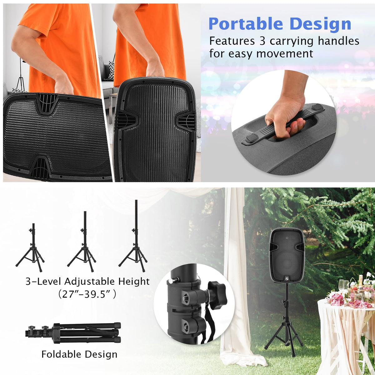 2000W 12" Portable Powered Speakers with Stands U192275
