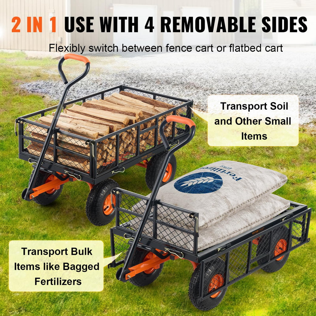 880lbs Steel Garden Dump Cart Utility Wagon with Removable Sides T353