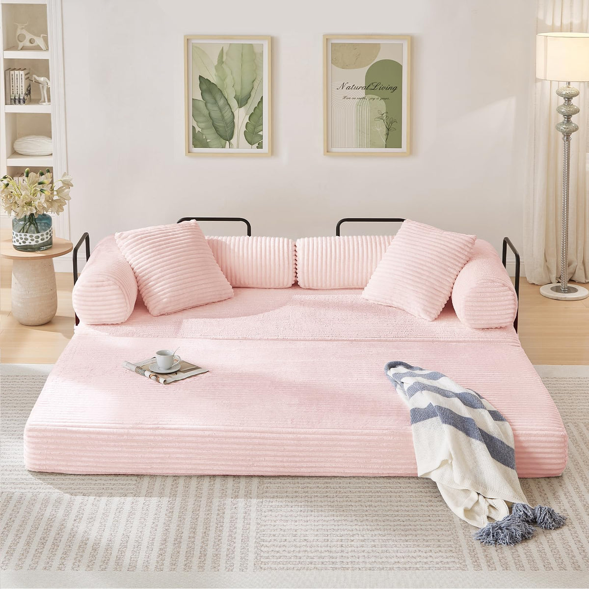 Pink Corduroy Convertible Sleeper Sofa Bed J24662