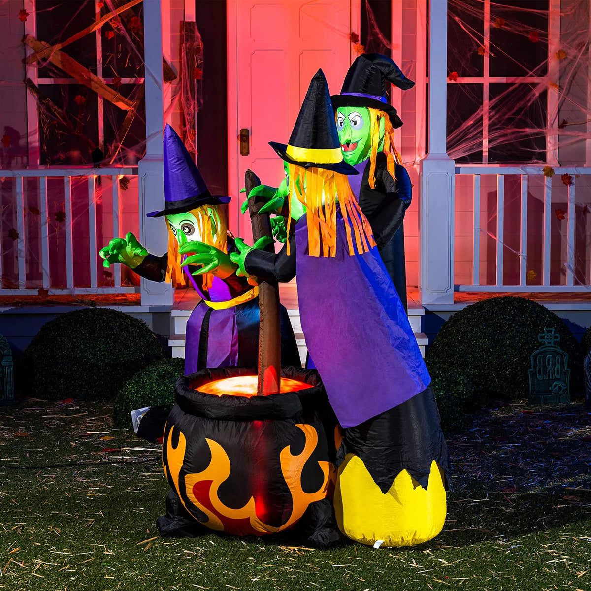 6 FT Halloween Inflatables Three Witch Cauldron with LEDs B16809