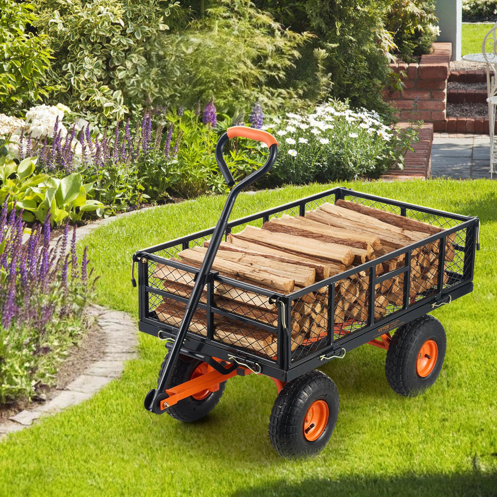 880lbs Steel Garden Dump Cart Utility Wagon with Removable Sides T353