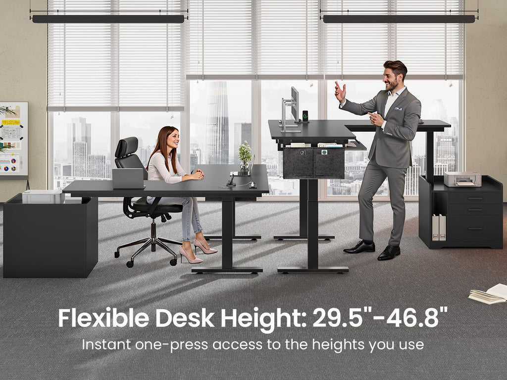 L Shaped Standing Desk with File Cabinet S9323