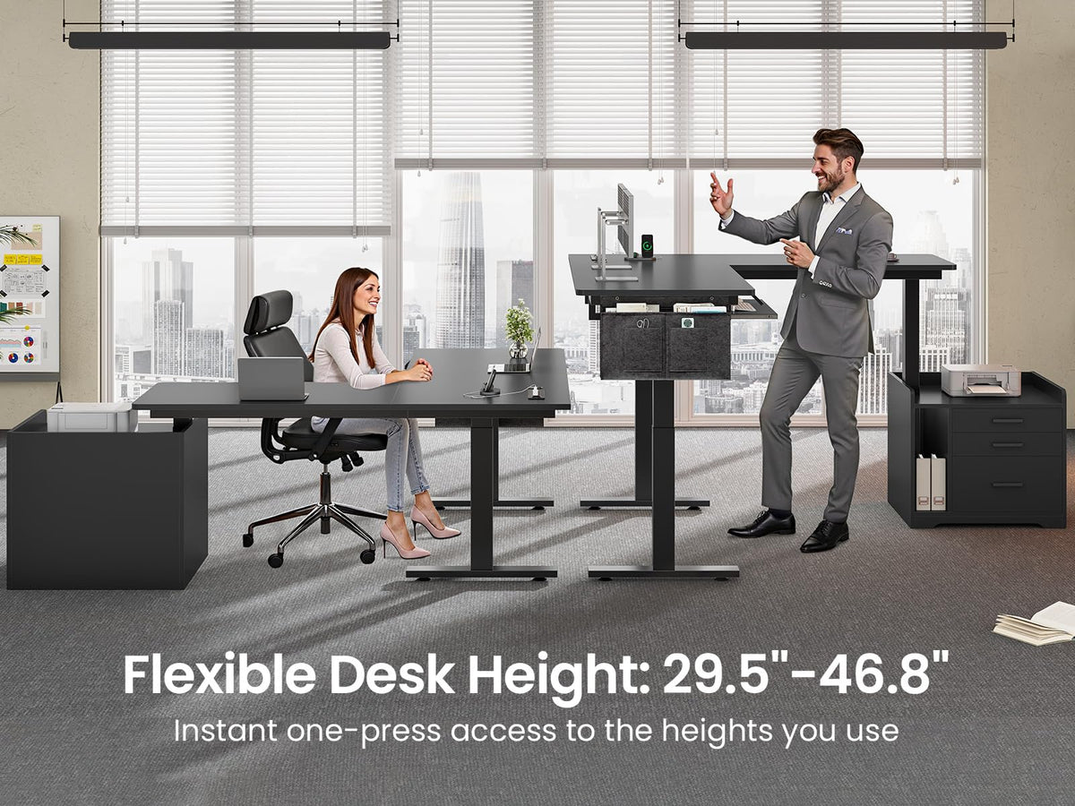 L Shaped Standing Desk with File Cabinet S9323