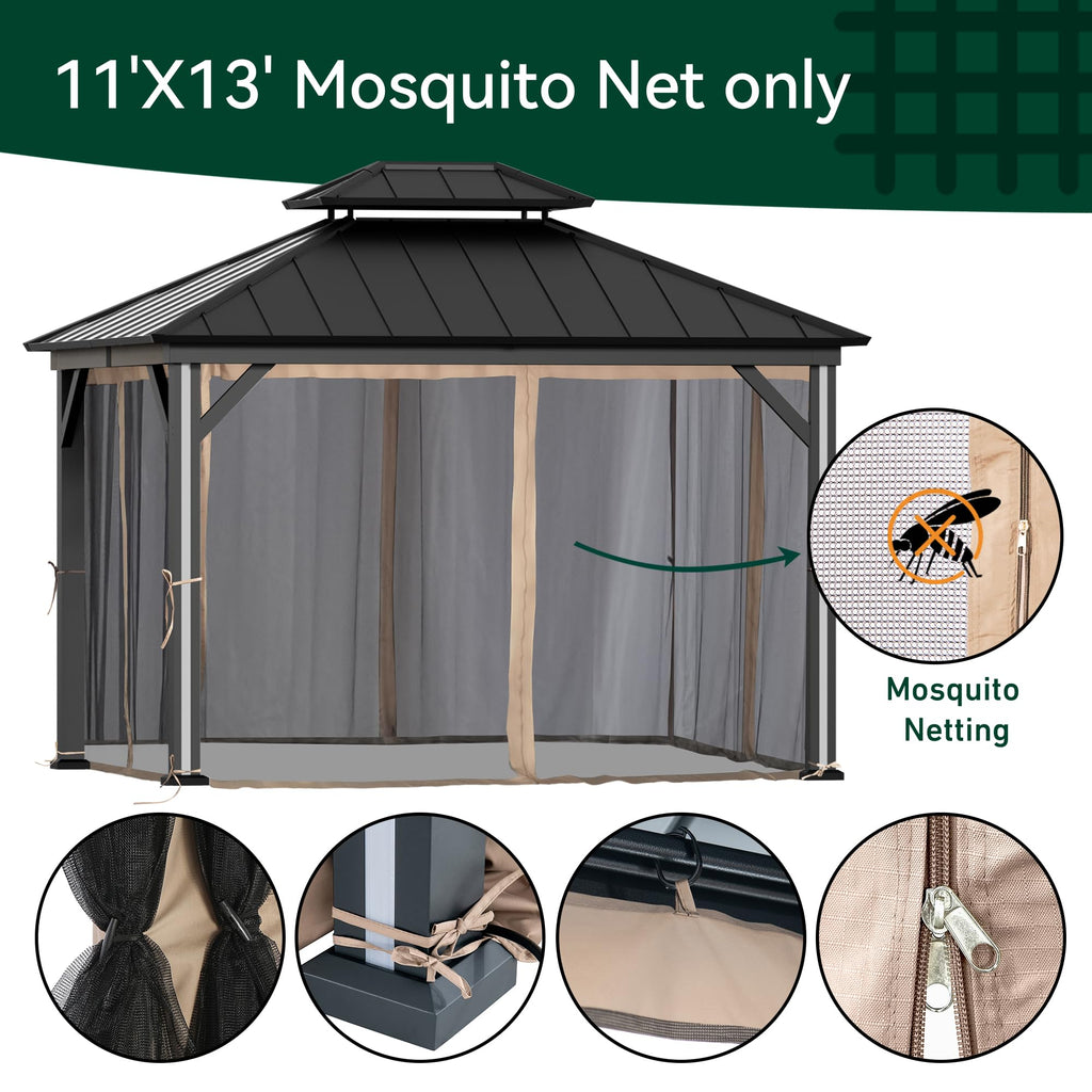 Outdoor Gazebo Mosquito Netting Replacement 4-Panel Sidewalls 11' x 13' N4475