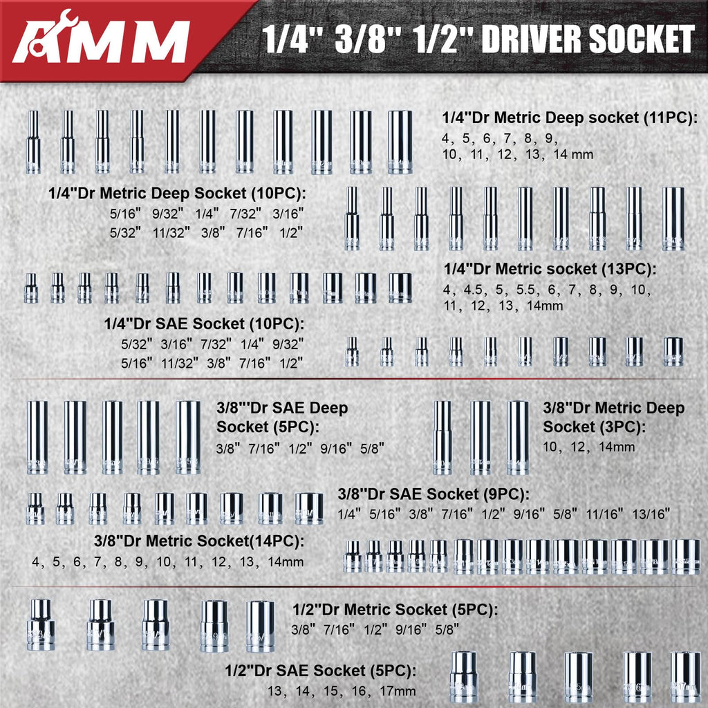 1/4 in, 3/8 in and 1/2 in Drive 202 Piece Mechanics Tool Set J399003