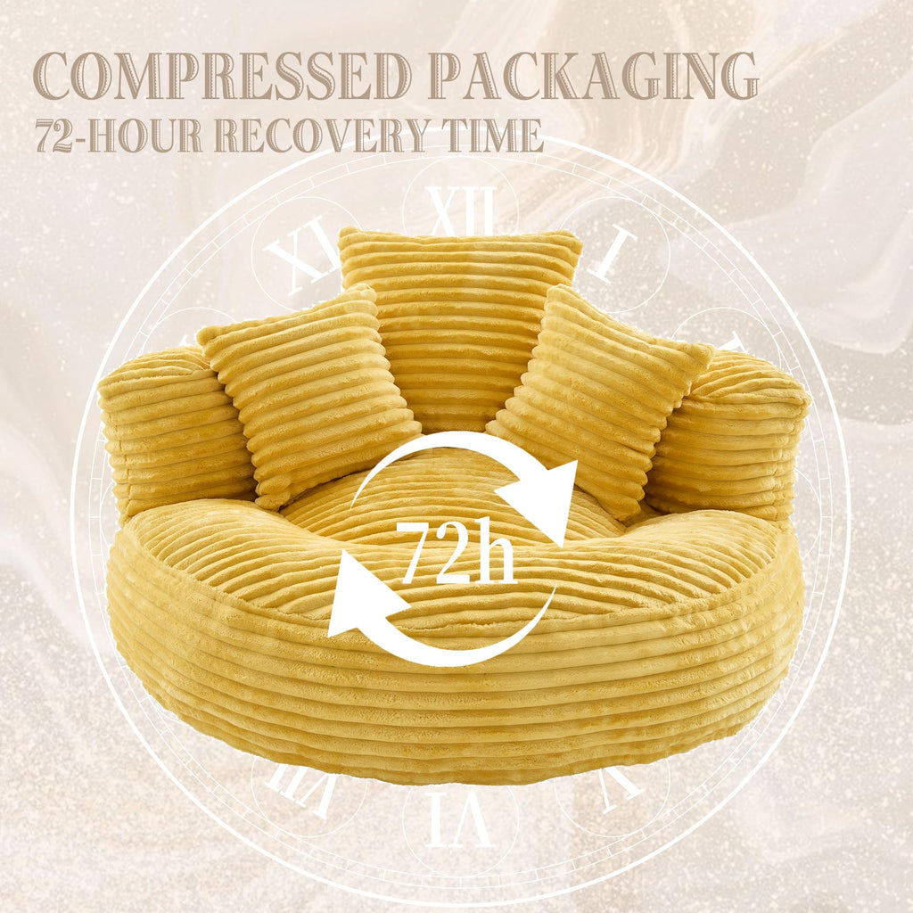Yellow Corduroy Bean Bag Sofa with 3 Pillows A62265