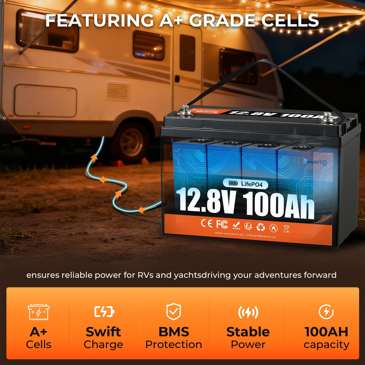 12V 100Ah LiFePO4 Lithium Battery with Bluetooth Q5419