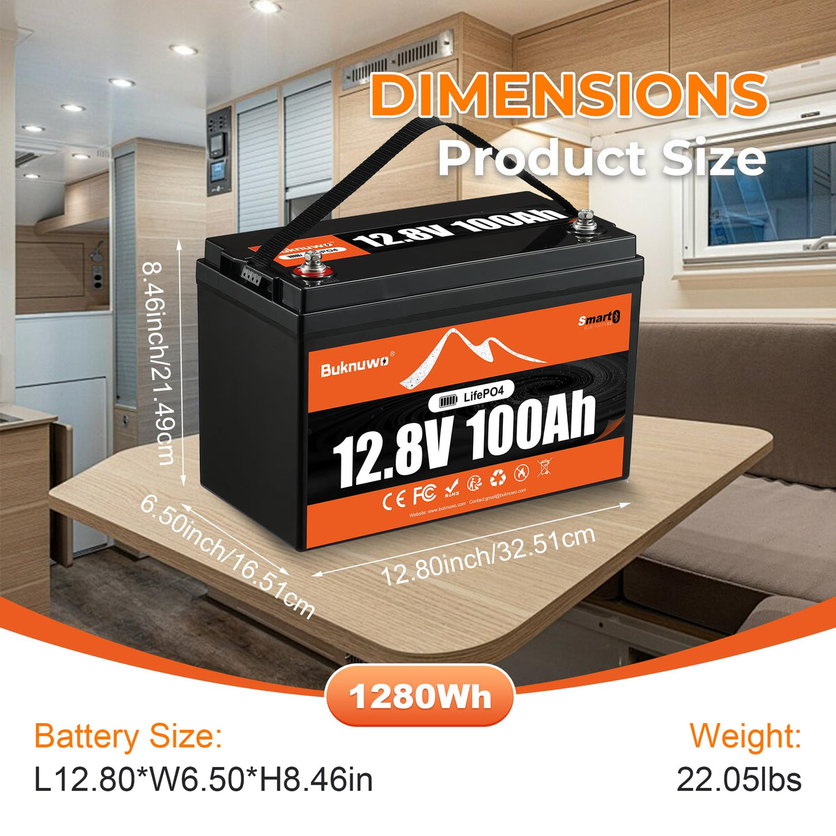 12V 100Ah LiFePO4 Lithium Battery with Bluetooth Q5419