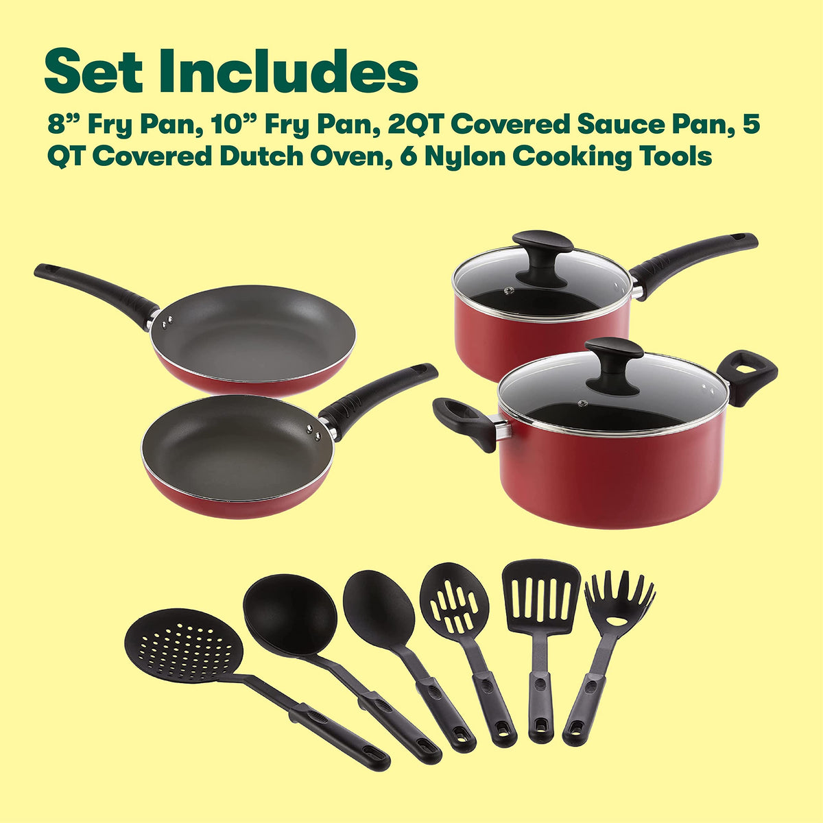 12 Piece Nonstick Red Cookware Set F557940