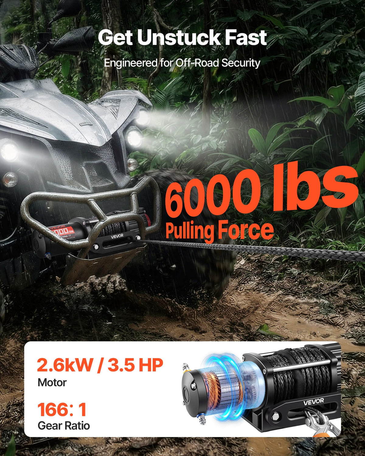 6000 lbs 12V Electric Winch with Synthetic Rope N3737