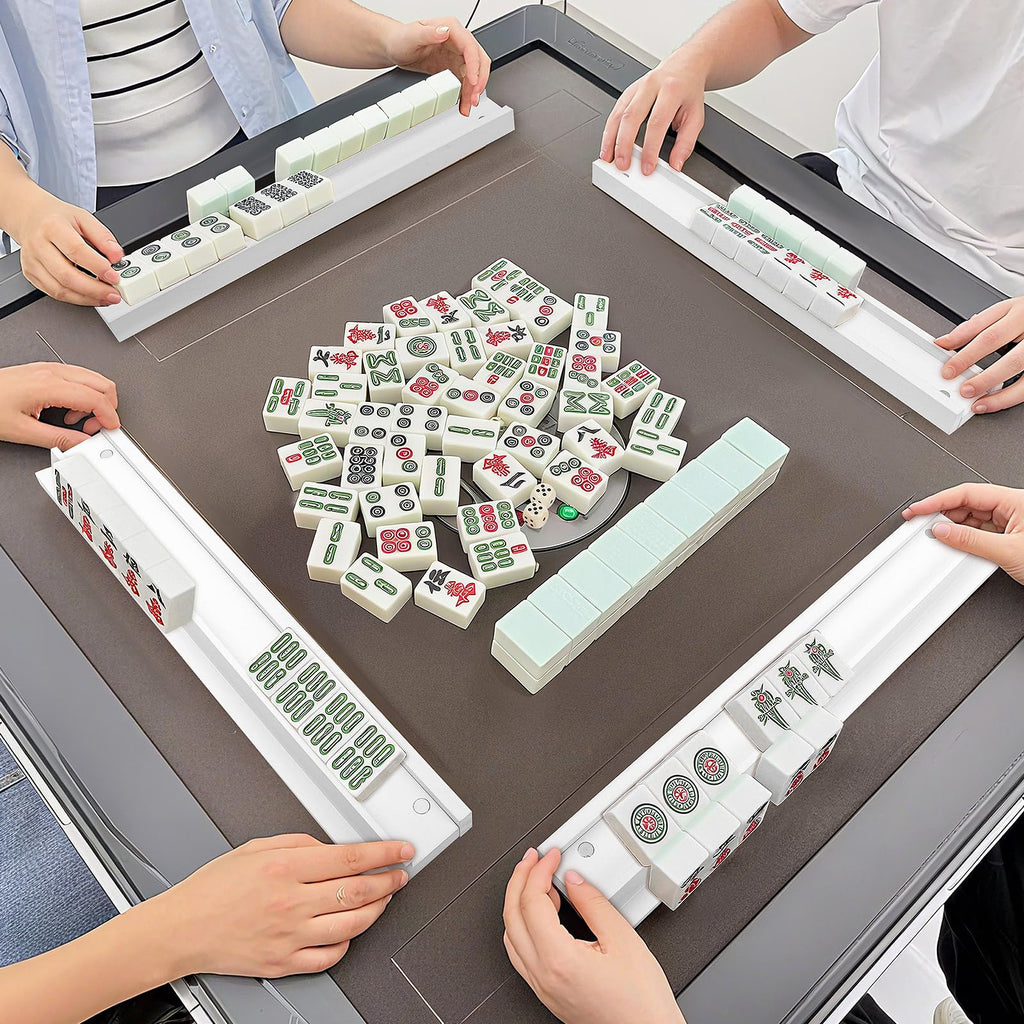 Pine Wood Mahjong Racks with Pushers Set of 4 O4775