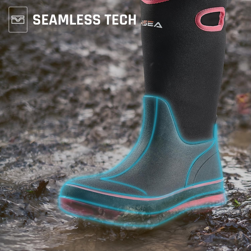 Women Waterproof Mid Calf Neoprene Rubber Rain Boots P7296