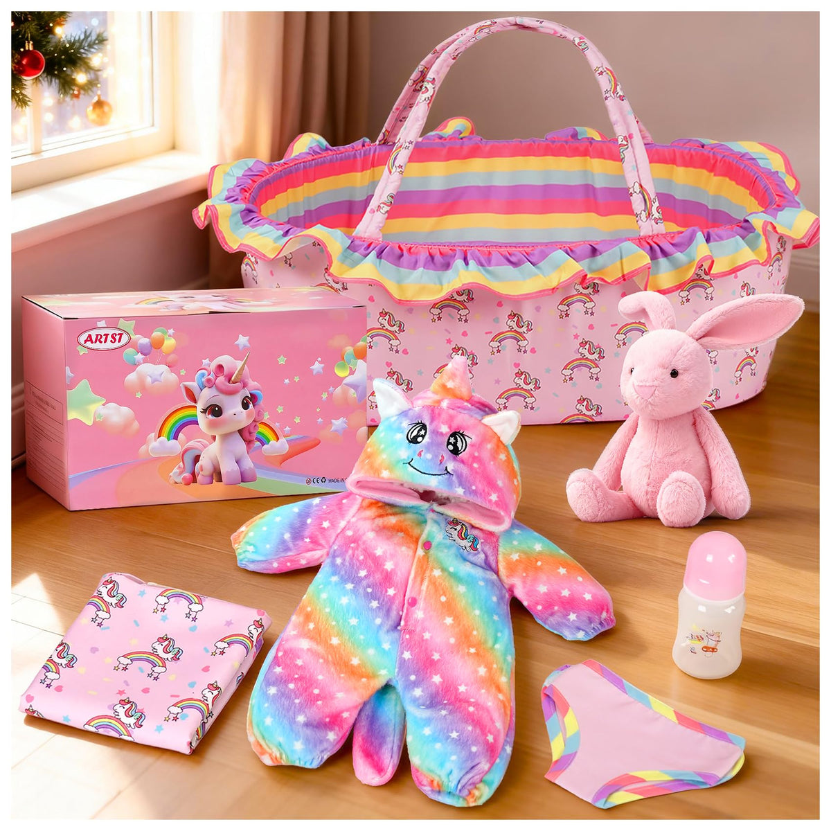 Baby Doll Clothes Outfit Set with Bassinet O46353