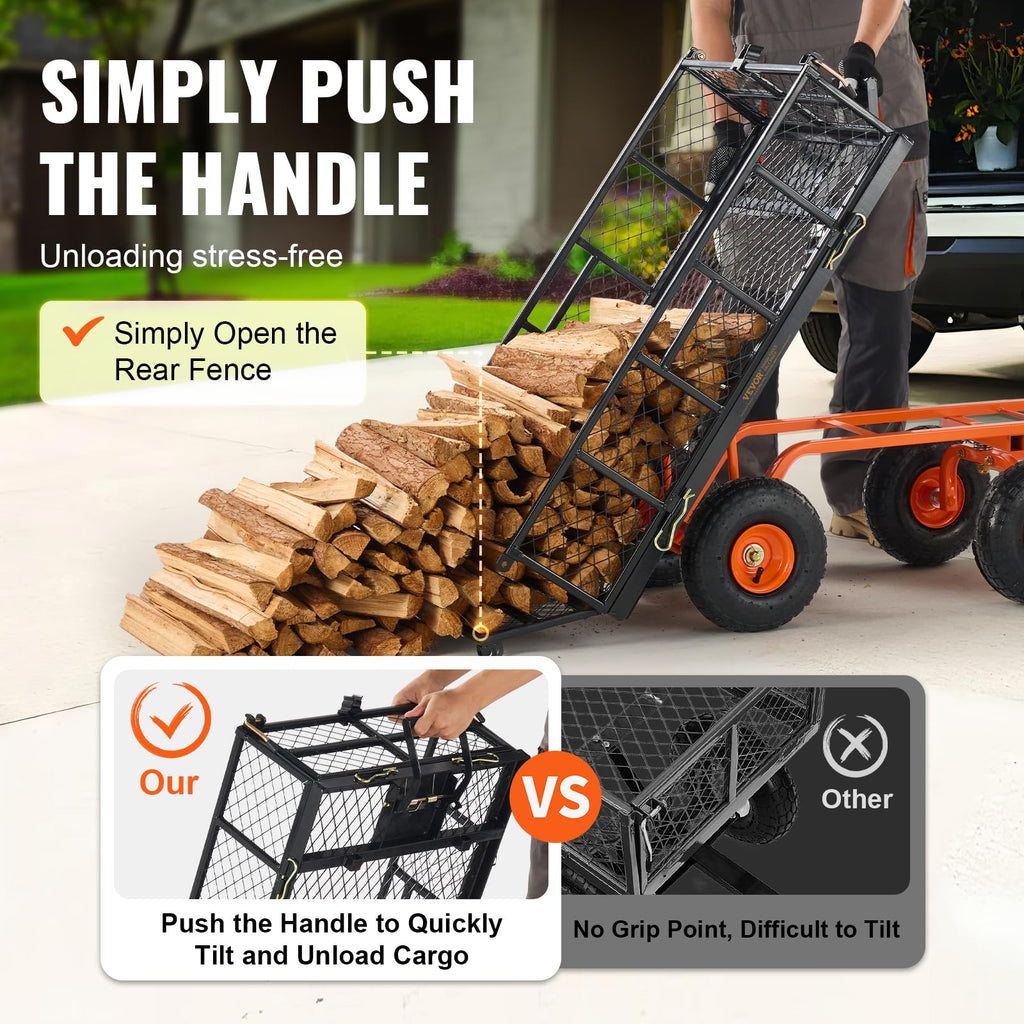 880lbs Steel Garden Dump Cart Utility Wagon with Removable Sides T353