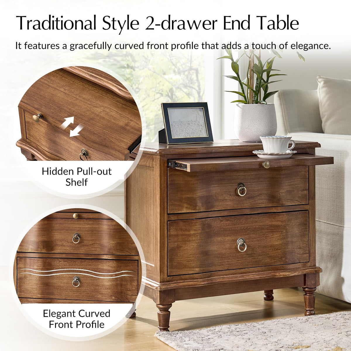 2-Drawer End Table with Charging Station Q253