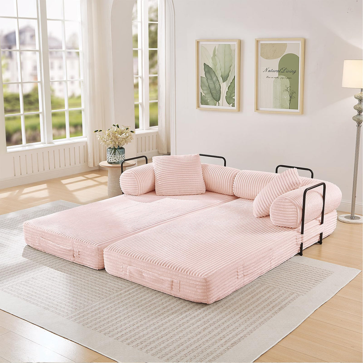 Pink Corduroy Convertible Sleeper Sofa Bed J24662
