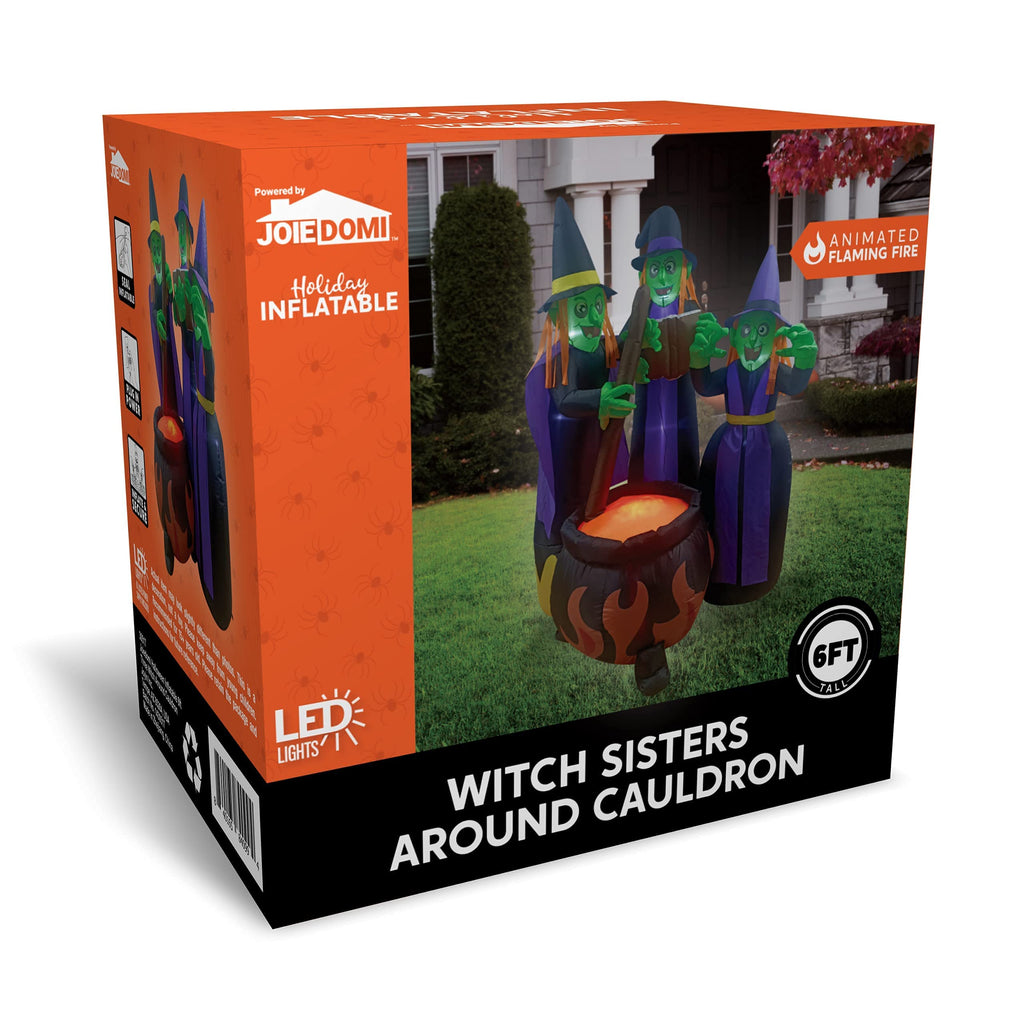 6 FT Halloween Inflatables Three Witch Cauldron with LEDs B16809