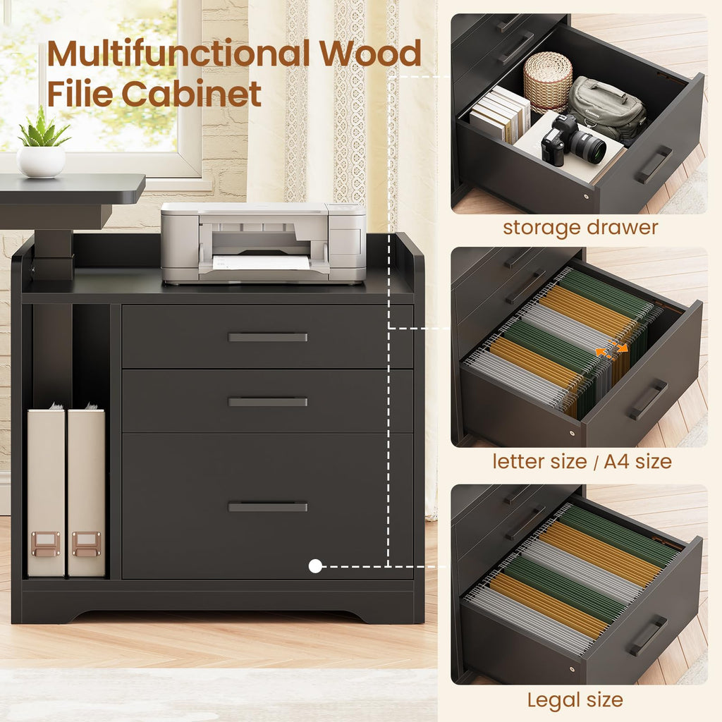 L Shaped Standing Desk with File Cabinet S9323