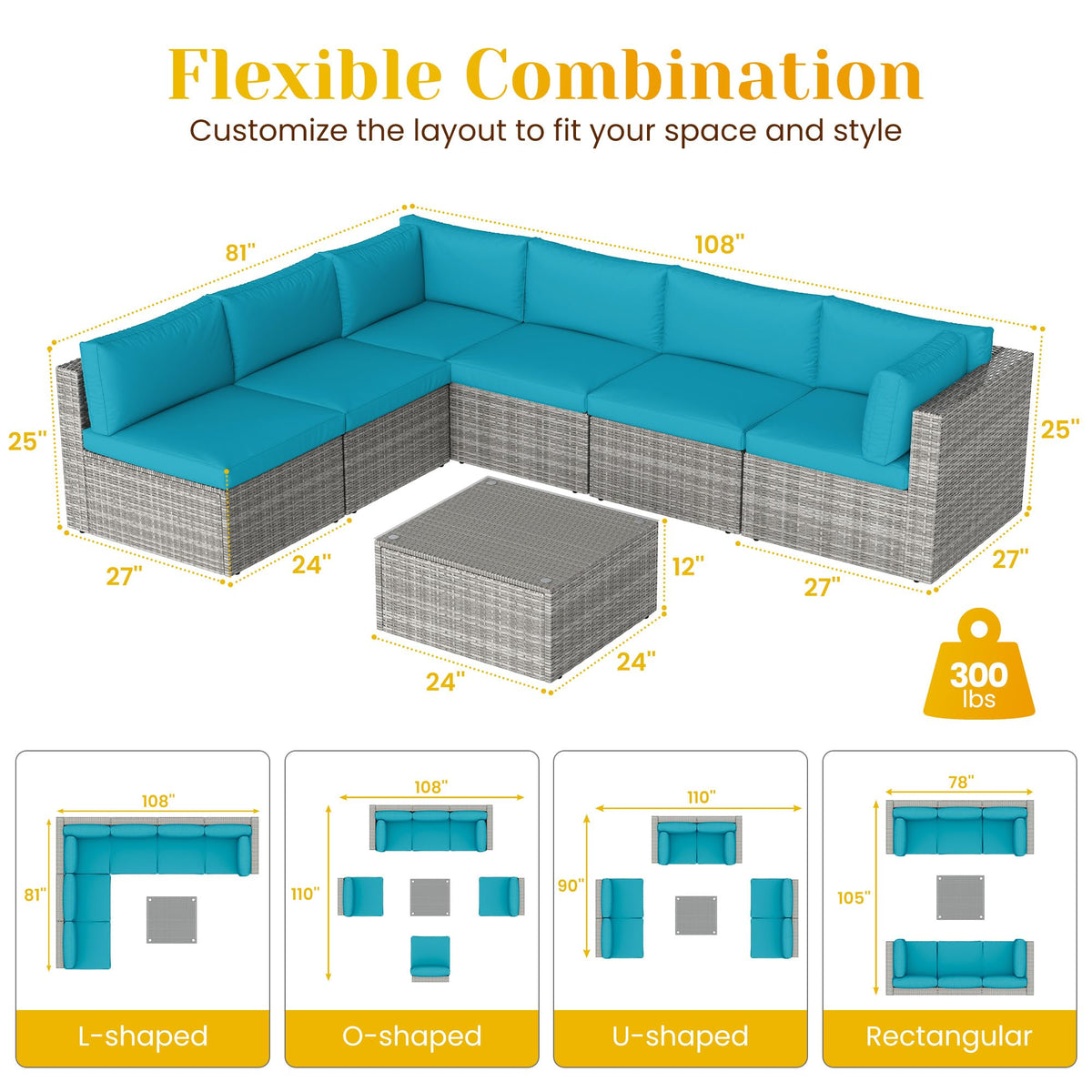 7-Piece Wicker Patio Conversation Set with Coffee Table B846976