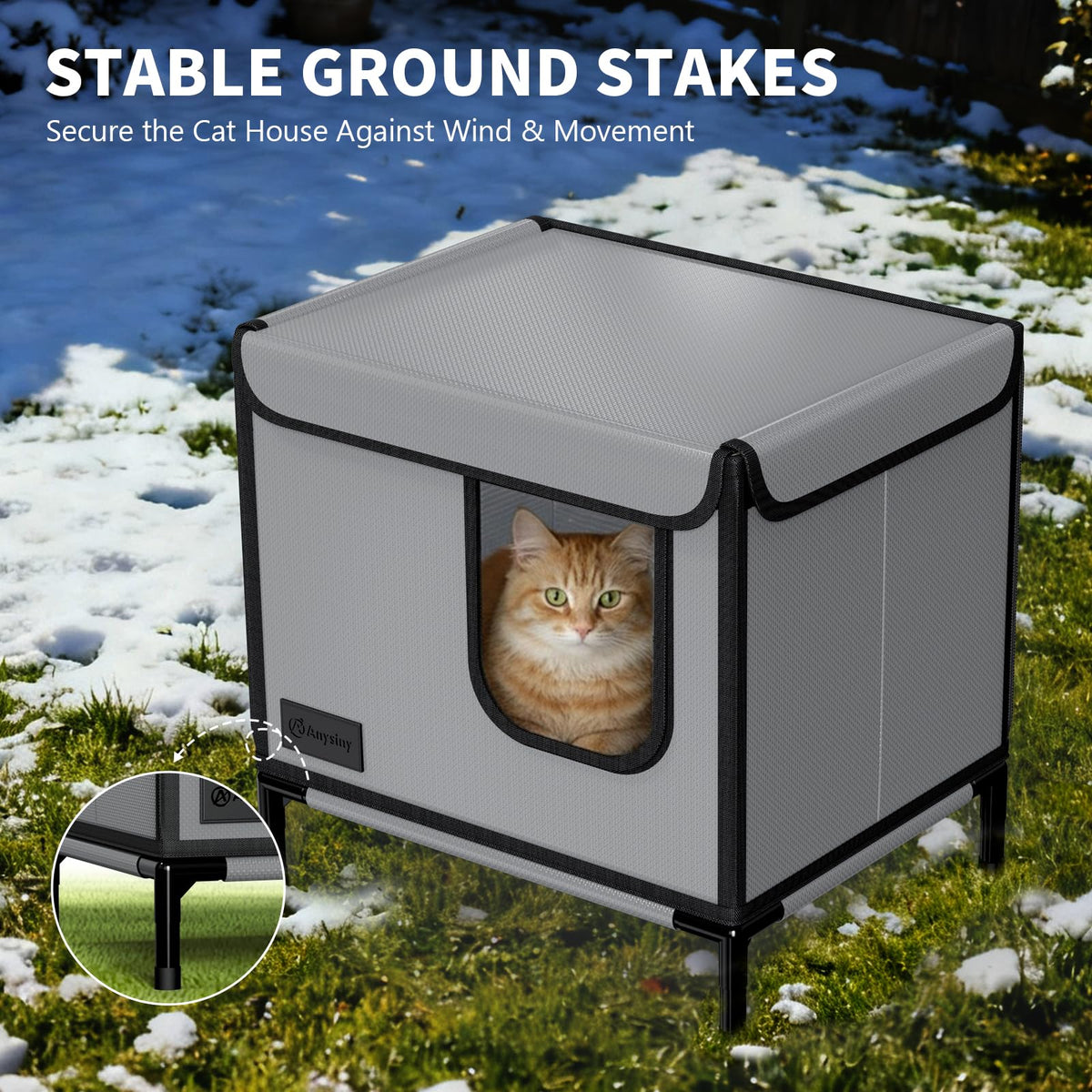 Weatherproof Outdoor Cat House with Thermal Aluminum Foil Q591173