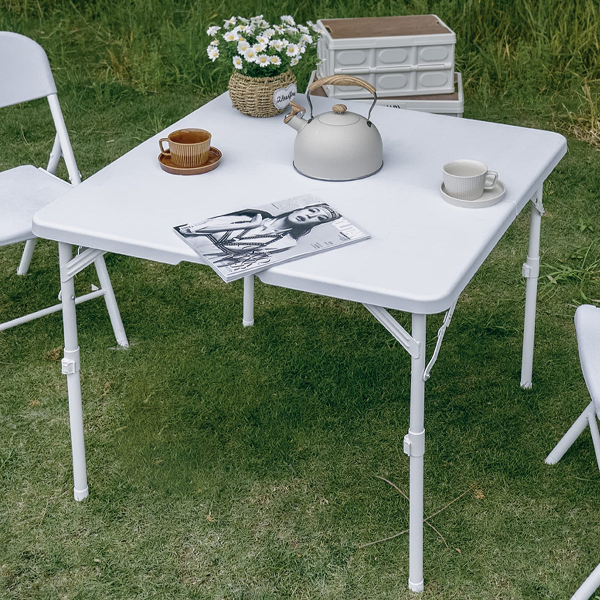 34'' Square Folding Card Table, Portable Plastic Dining Table with Carry Handle, White L716981