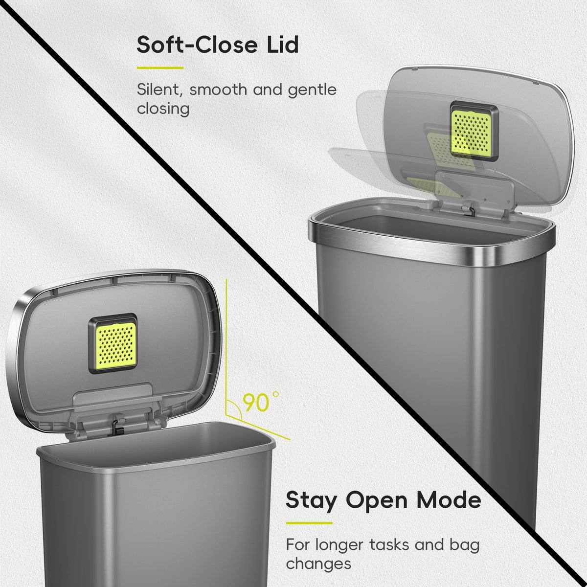 13.2 Gallon / 50L Grey Plastic Step Trash Can with Stainless Steel Lid J250029