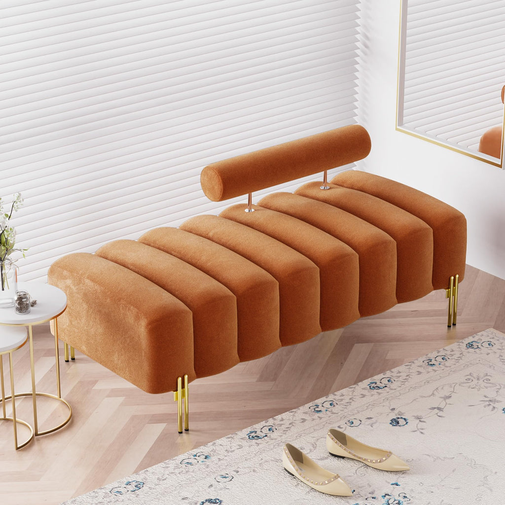 Orange Velvet Ottoman Bench S49365