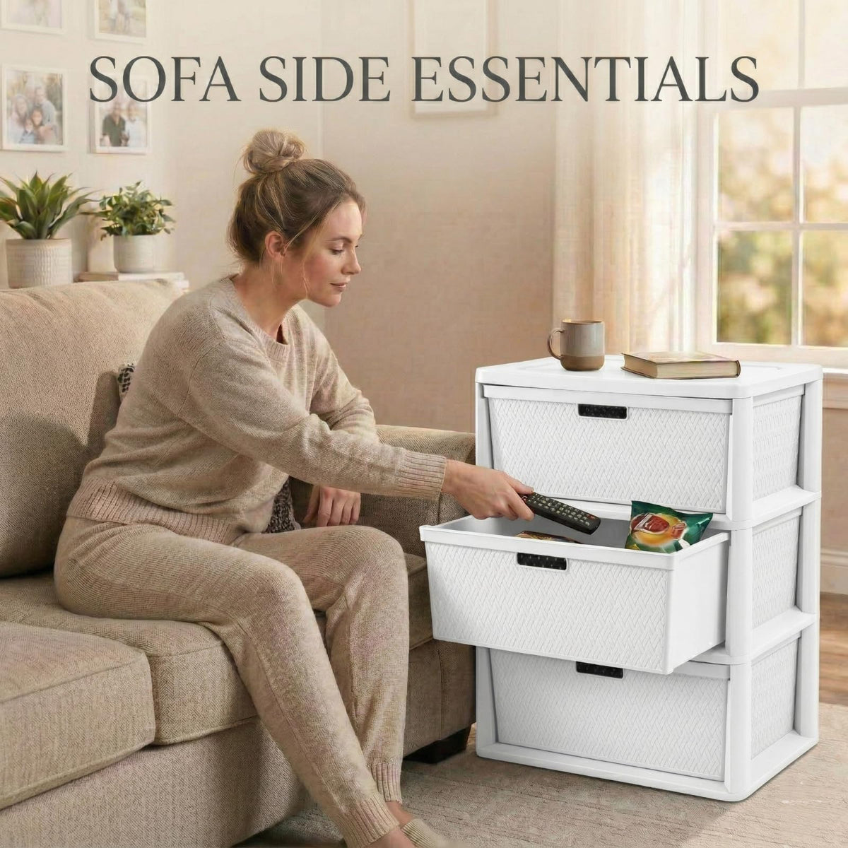 Opaque White 3-Drawer Plastic Storage Tower K36578