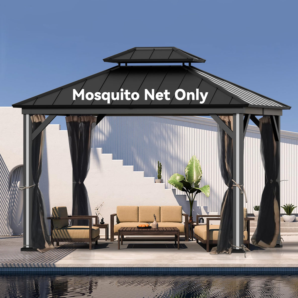 Outdoor Gazebo Mosquito Netting Replacement 4-Panel Sidewalls 11' x 13' N4475