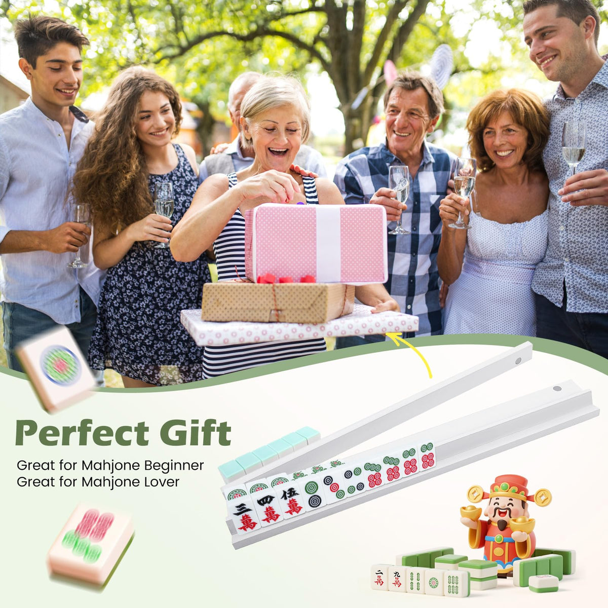 Pine Wood Mahjong Racks with Pushers Set of 4 O4775