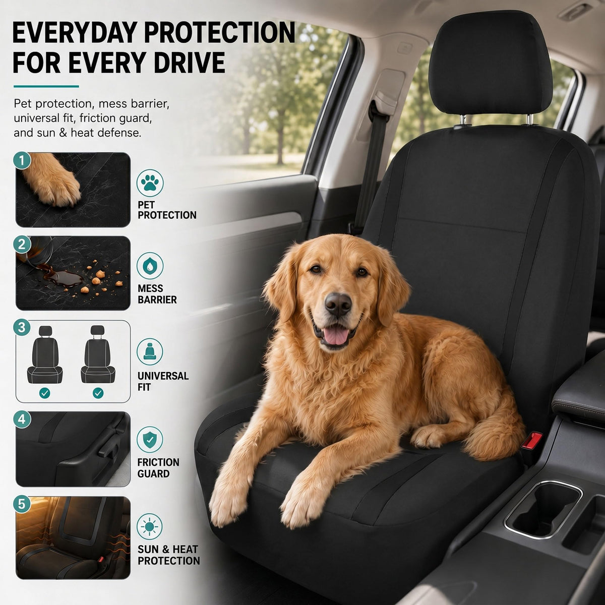 Cloth Car Seat Covers Front Set Black P45109