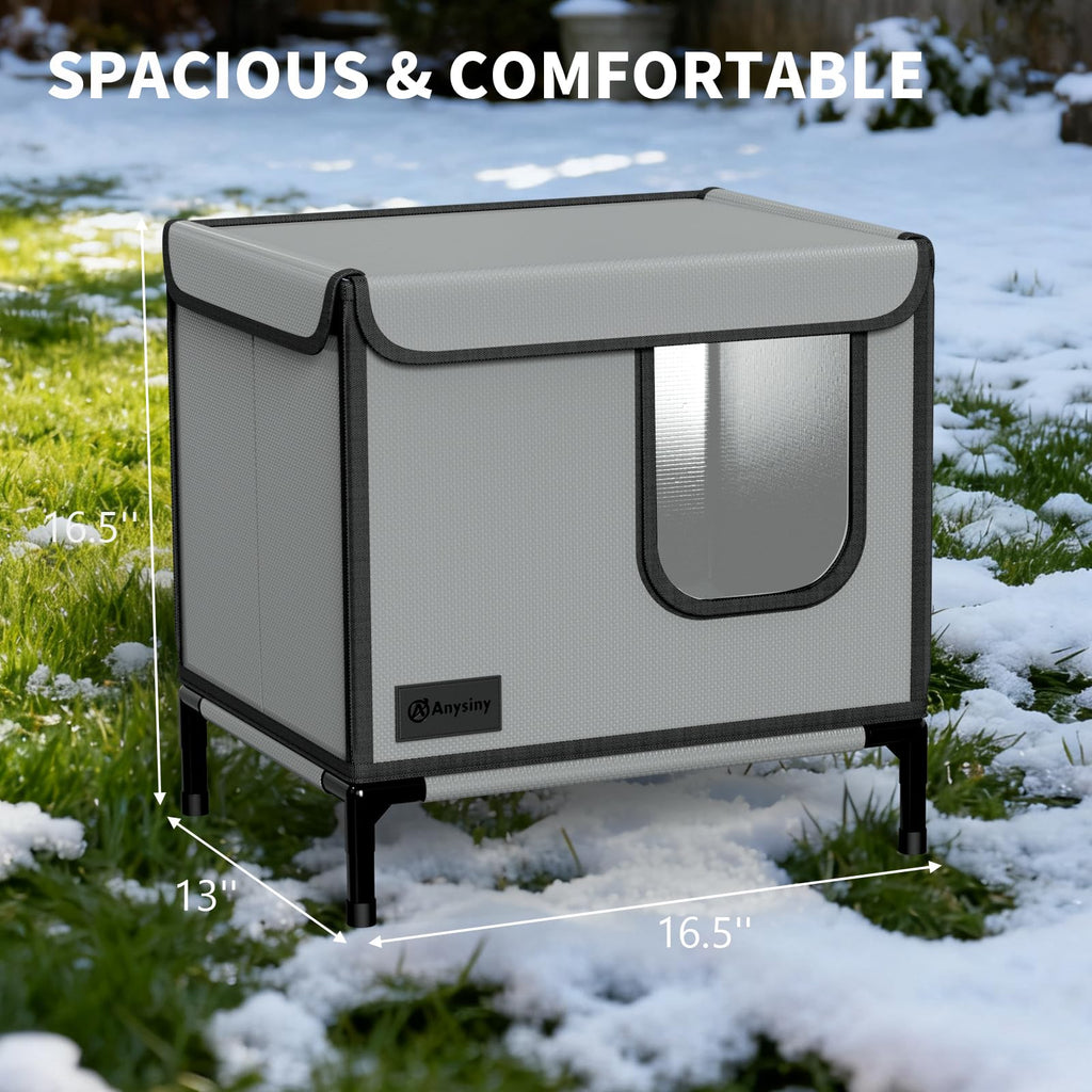 Weatherproof Outdoor Cat House with Thermal Aluminum Foil Q591173