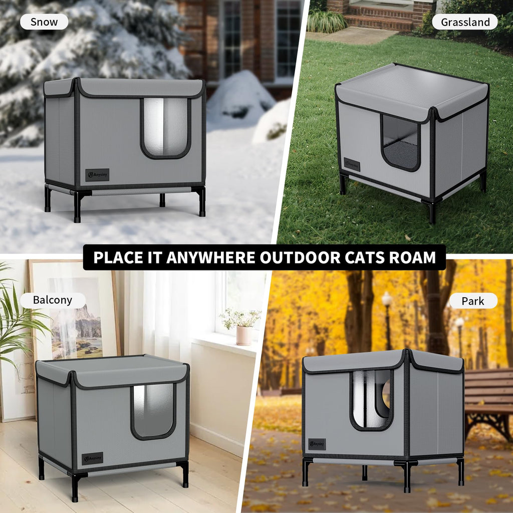 Weatherproof Outdoor Cat House with Thermal Aluminum Foil Q591173